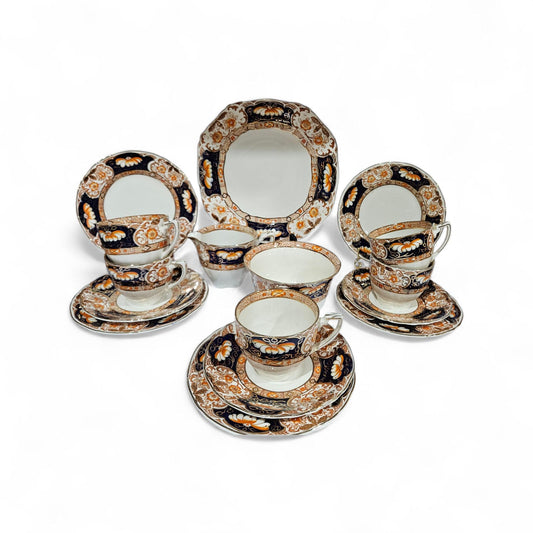 Vintage Royal Cameron Alfred Meakin 16 pcs Tea Set 18K Gold Gild