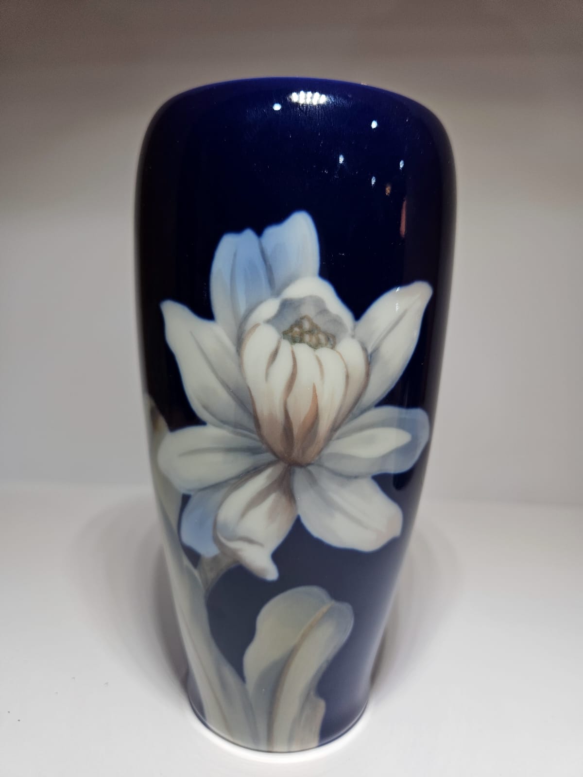 2 x Royal Copenhagen Hand Painted Cobalt Blue Porcelain Floral vases