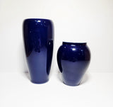 2 x Royal Copenhagen Hand Painted Cobalt Blue Porcelain Floral vases