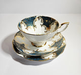 Royal Standard Teal & Gold Trio Fine Bone China with cabbage Roses
