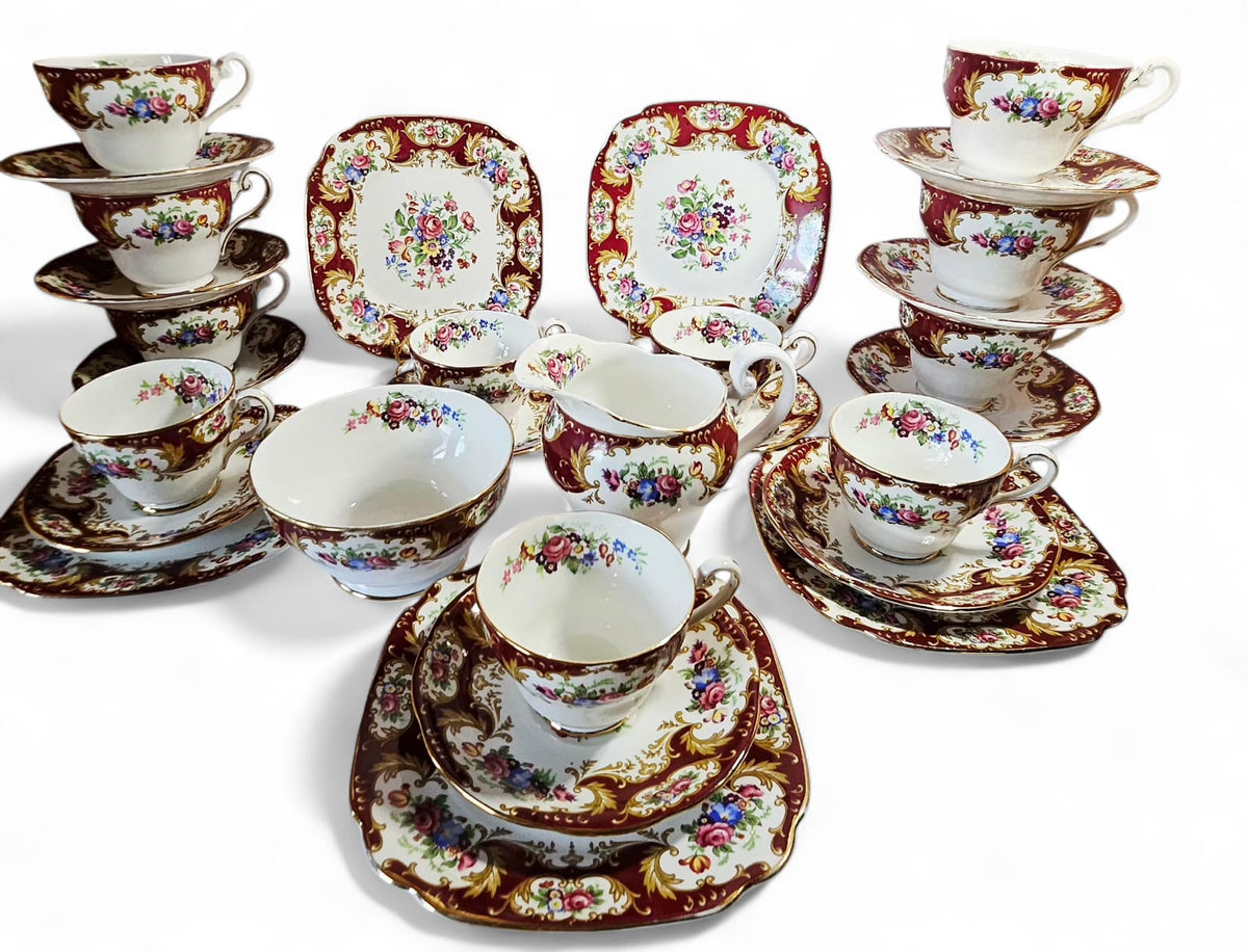 Vintage Royal Standard Maroon 'Lady Fayre' bone china 28 pcs Tea Set