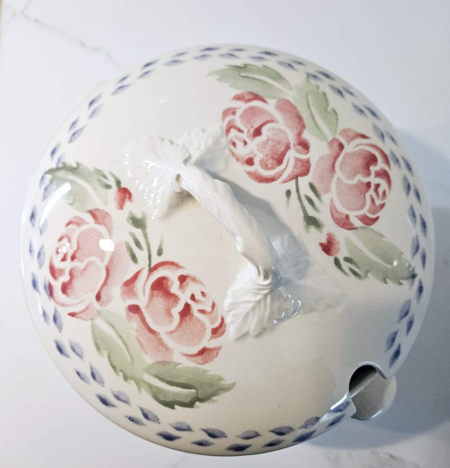 Large Royal Winton Spongeware Pottery Tureen - French Roses pattern