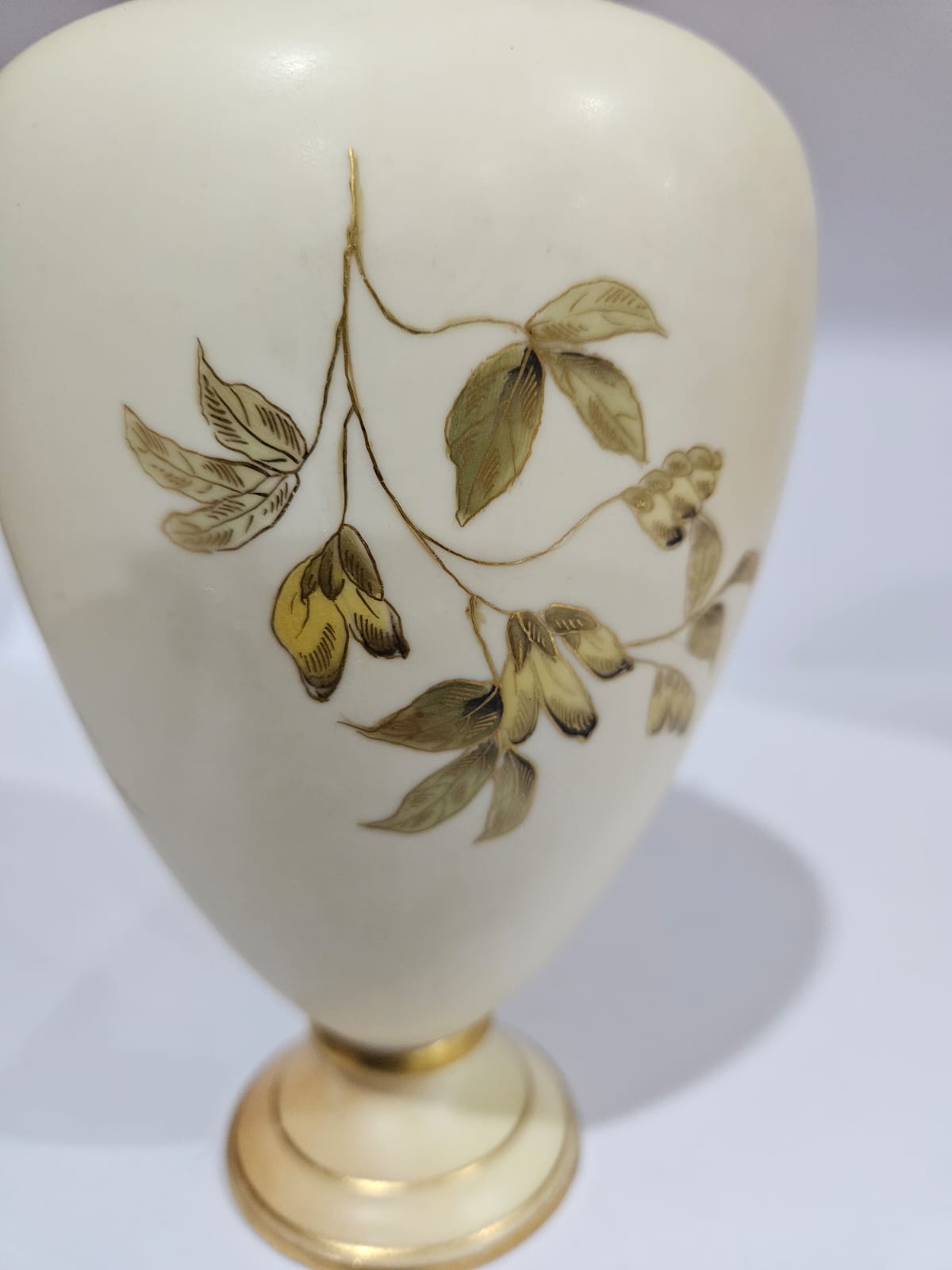 A Royal Worcester blush ivory vase with gilt and floral decoration dated 1879