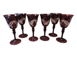 6 Bohemian Cut To Clear Ruby Red Glass Goblets