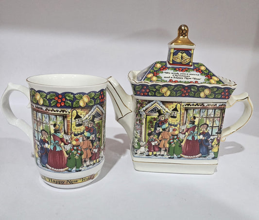 RARE Vintage Sadler Teapot & Mug Pavilion Series "The Carolers"