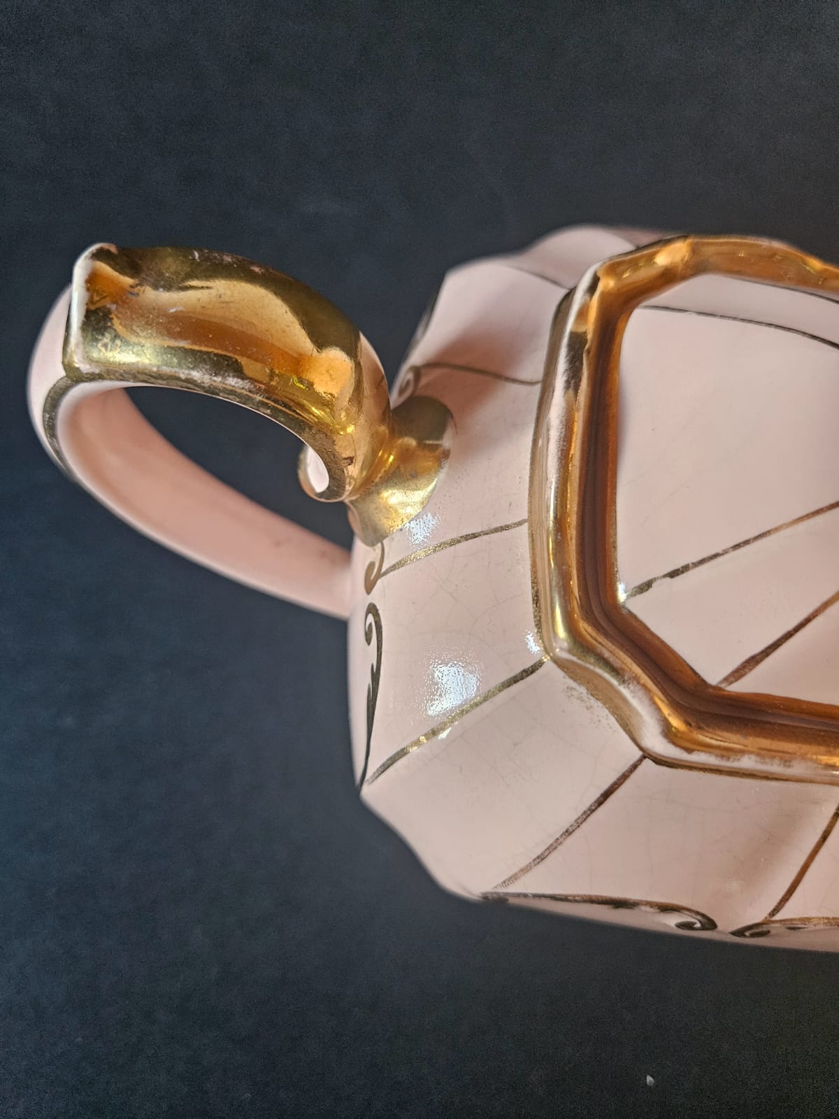 Vintage Sadler Cube Teapot Pink with Gold Gilding 1930s