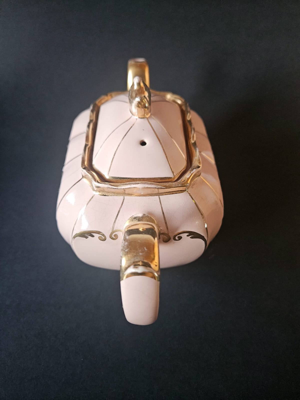 Vintage Sadler Cube Teapot Pink with Gold Gilding 1930s