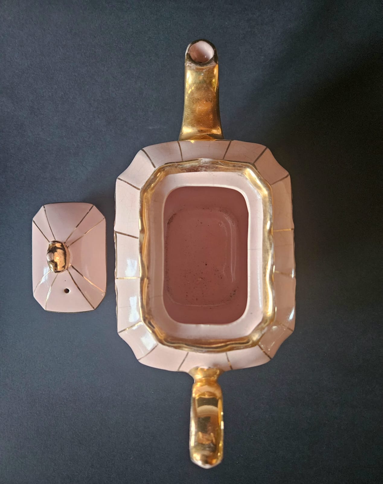 Vintage Sadler Cube Teapot Pink with Gold Gilding 1930s