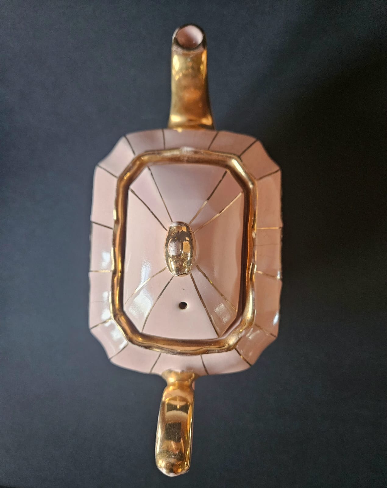 Vintage Sadler Cube Teapot Pink with Gold Gilding 1930s