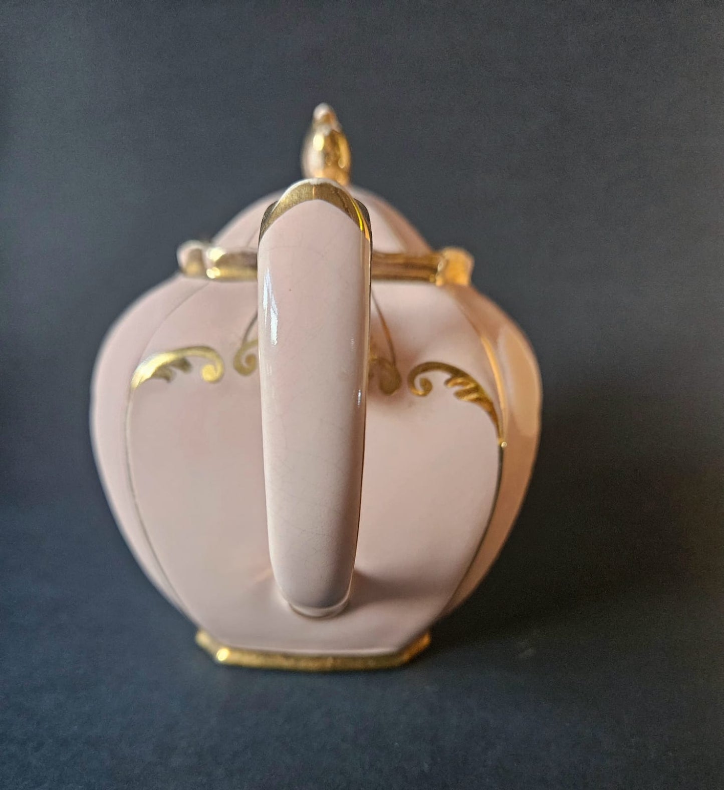 Vintage Sadler Cube Teapot Pink with Gold Gilding 1930s