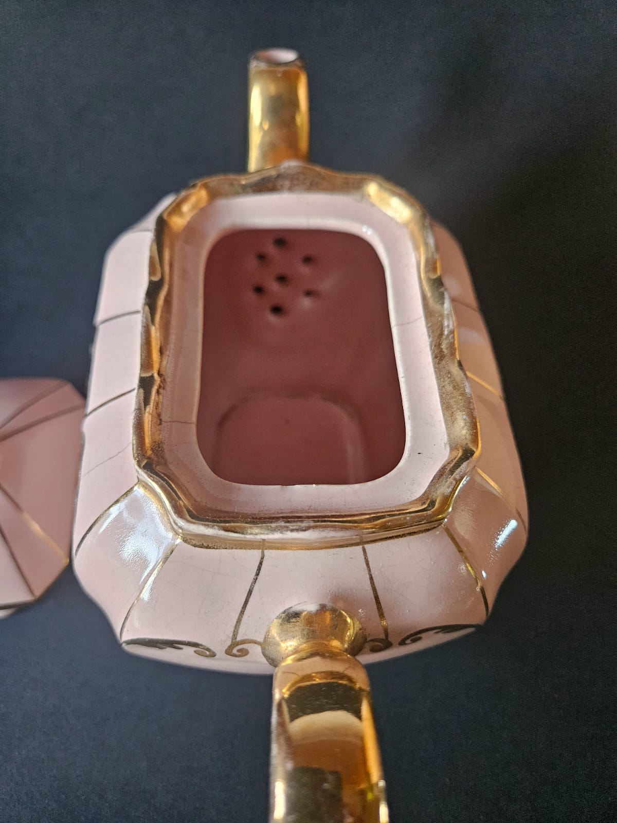 Vintage Sadler Cube Teapot Pink with Gold Gilding 1930s