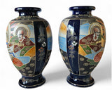 Antique Satsuma Moriage Large twin Baluster Vases of Rakan & Kannon circa 1920