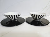 2 Saywell Coffee Cups and saucers Black & White Stripes - Rare find