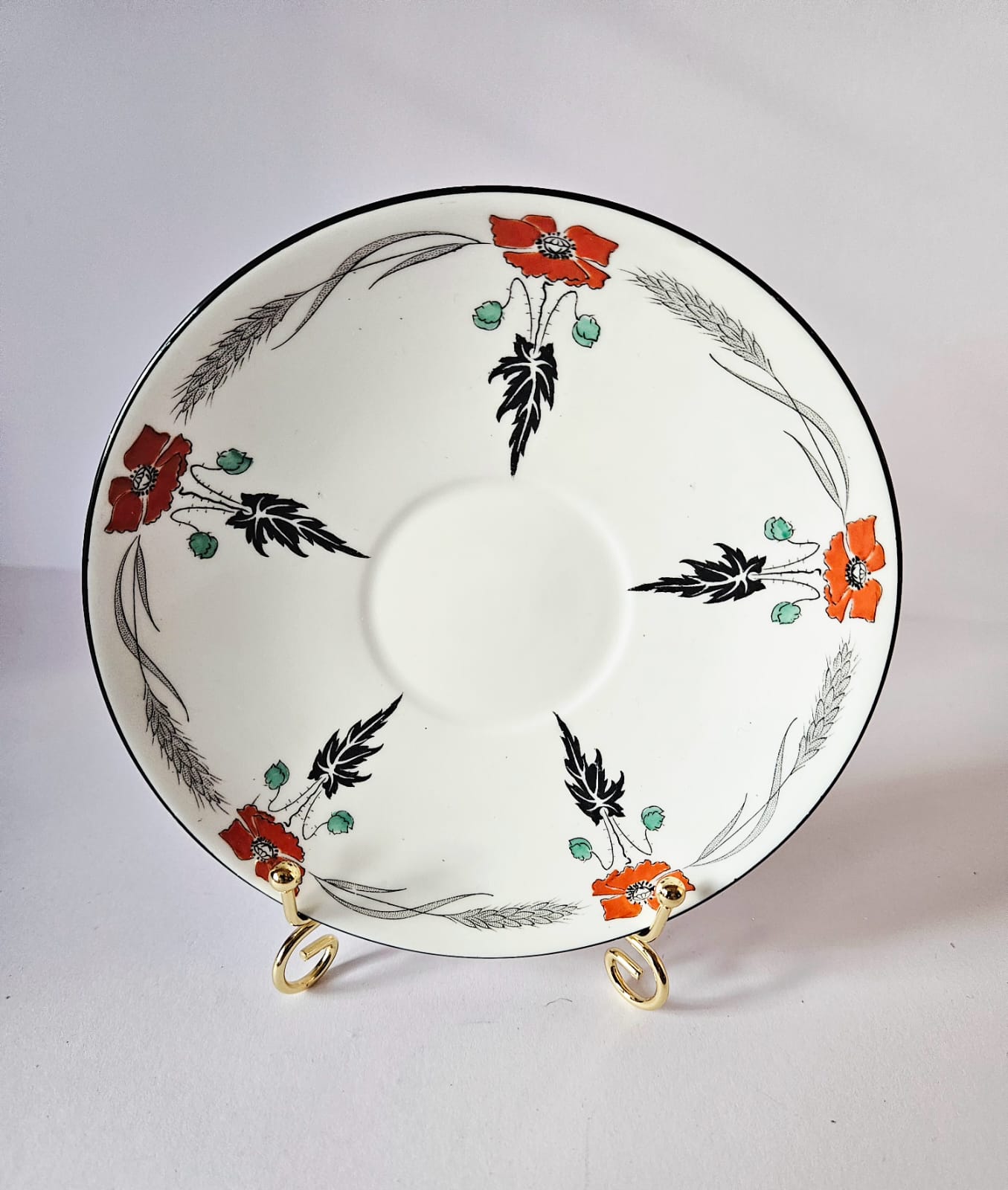 Shelley Tea set for 5 Pattern 11326 "Poppy" Coral Poppy w/Black c.1924