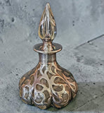 Antique Art Nouveau 8-Lobed Glass Perfume Bottle with Silver Overlay c.1895