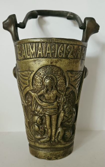 Rare Antique French Bronze Church Holy Water Vessel Bucket Situla 1800's