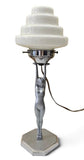 Original Art Deco "DIANE" Lamp, brushed silver w/ white stepped shade c1930s