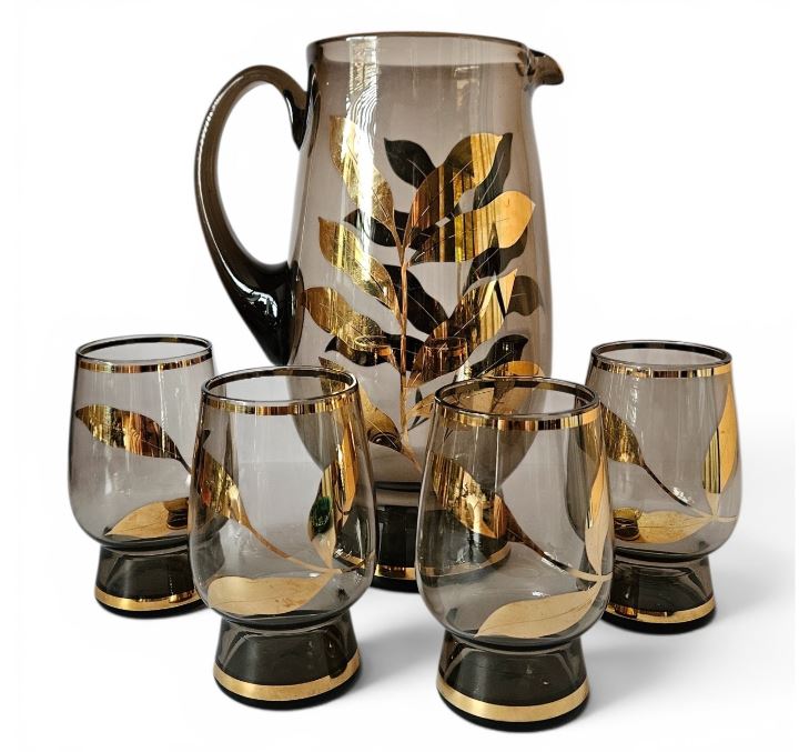 Bohemia Czech Smoke Mid Century Gold Leaf Lemonade set 5 pcs