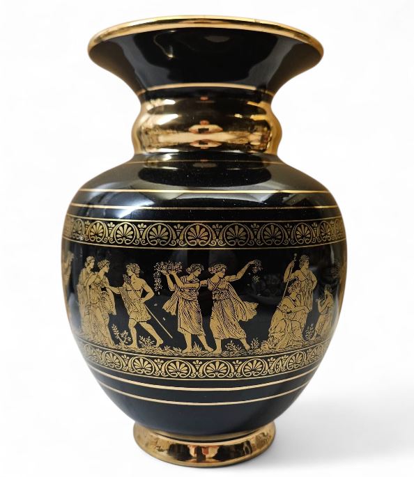 Vintage Spyropoulos Greece 24K Gold Vase Greek Mythology designs