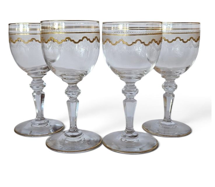 4 x Saint Louis French Crystal Glass Cordial Goblets in Beethoven circa 1910