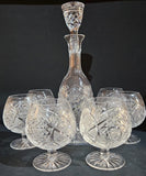 Six Antique Cut crystal Bohemia brandy snifter "Paris cut" with Decanter, C 1920