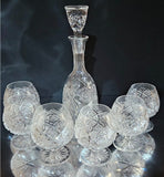 Six Antique Cut crystal Bohemia brandy snifter "Paris cut" with Decanter, C 1920