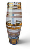 Vintage Lemonade set Glass pitcher with 4 cups Gold and coloured Rims