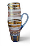 Vintage Lemonade set Glass pitcher with 4 cups Gold and coloured Rims