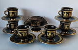 1970s Spyropoulos 24k Greek 6 x coffee Cup & Saucer & napkin holder