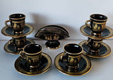 1970s Spyropoulos 24k Greek 6 x coffee Cup & Saucer & napkin holder