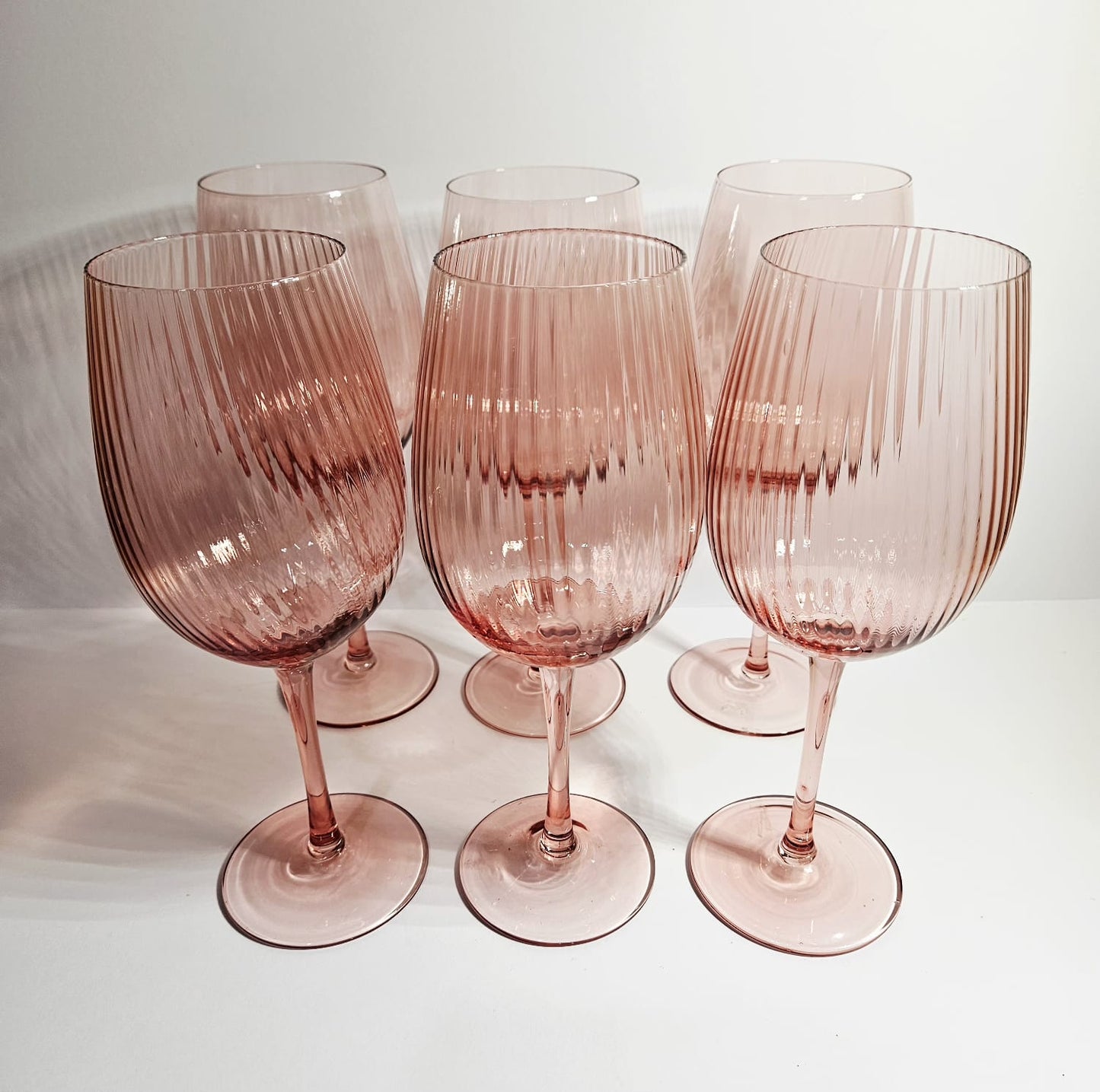 6pc Tempa Thalia 420ml Stemmed Crystal Wine Glass Goblet Set Pink Quartz