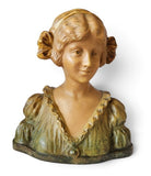 Art Nouveau polychrome terracotta bust of a young lady, c.1900