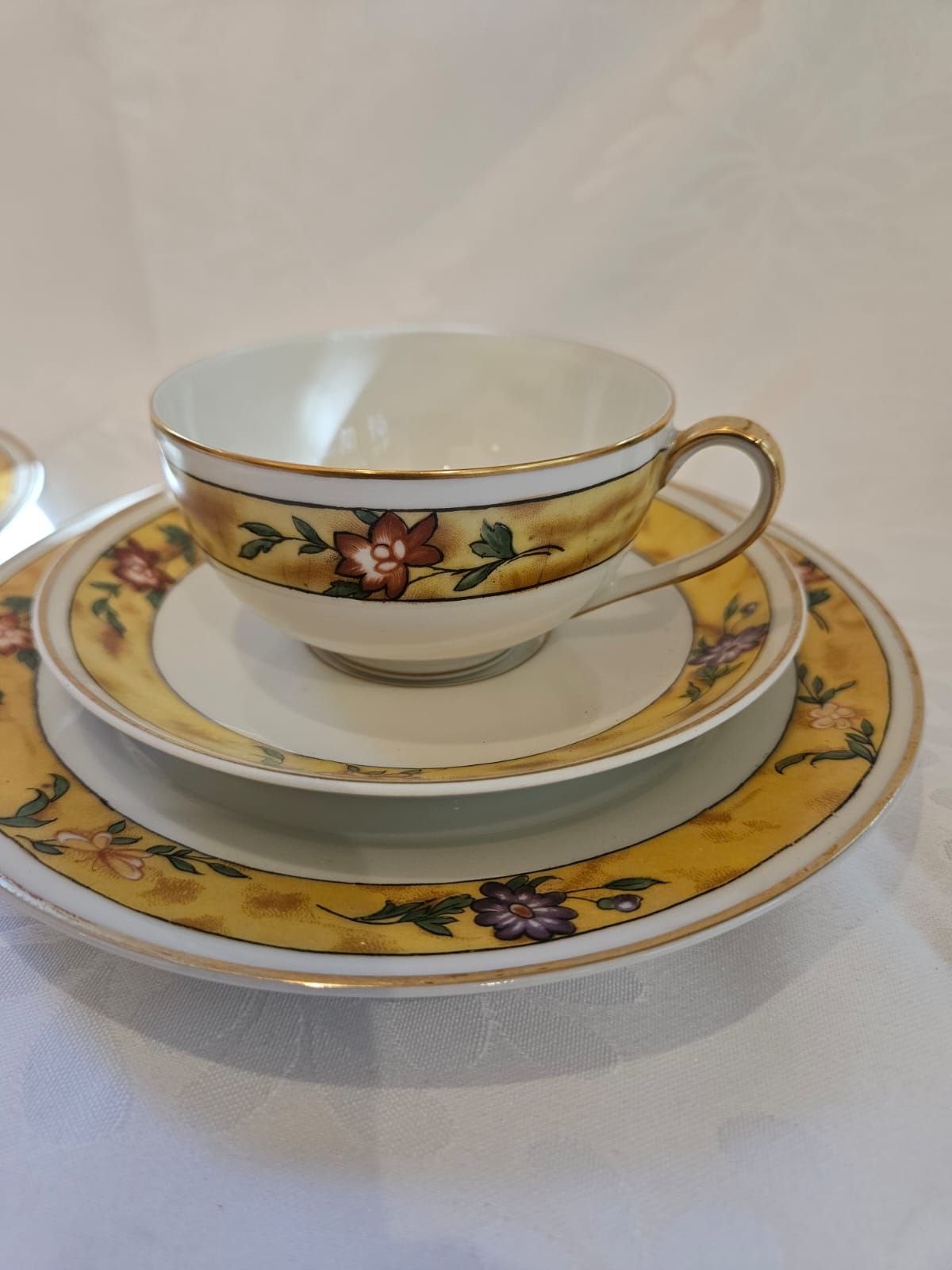 Theodore Haviland Limoges two Tea set Trio Yellow Floral c.1960