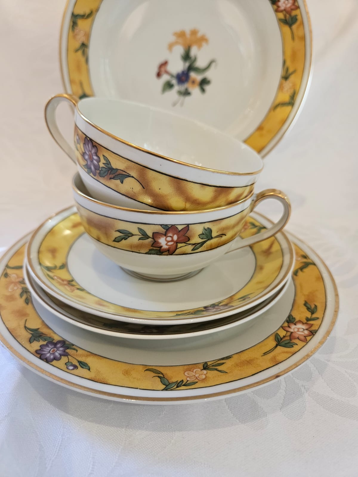 Theodore Haviland Limoges two Tea set Trio Yellow Floral c.1960