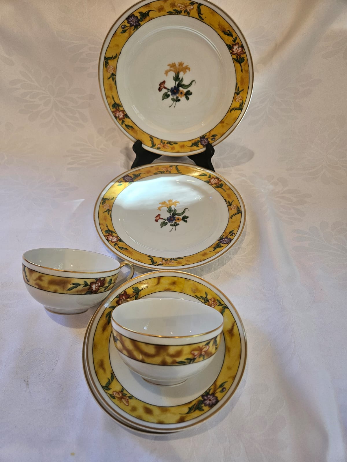 Theodore Haviland Limoges two Tea set Trio Yellow Floral c.1960