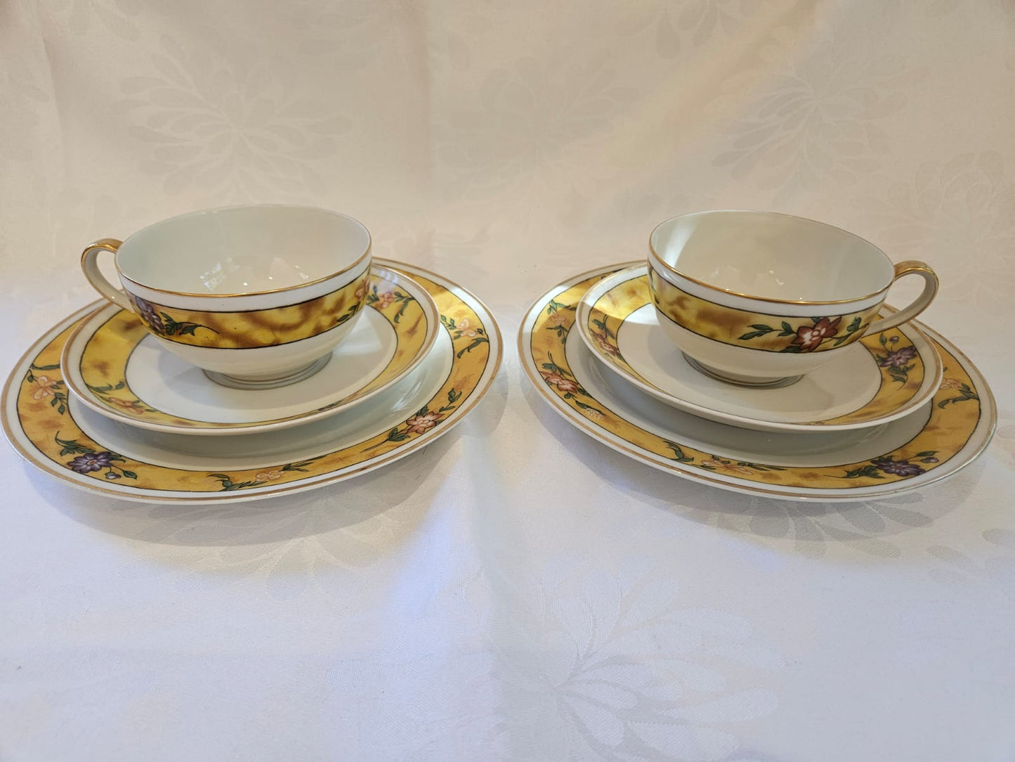 Theodore Haviland Limoges two Tea set Trio Yellow Floral c.1960