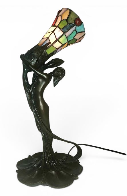 Vintage Art Nouveau Austrian Bronze Figural Lamp after Gustav Gurschner