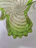 Vintage Green White w/ Copper Aventurine Art Glass Bowl, Fratelli Toso, Murano Italy