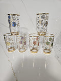 Vintage set of 6 Gold Flowers and Gold rimmed glasses - 1960s