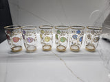 Vintage set of 6 Gold Flowers and Gold rimmed glasses - 1960s