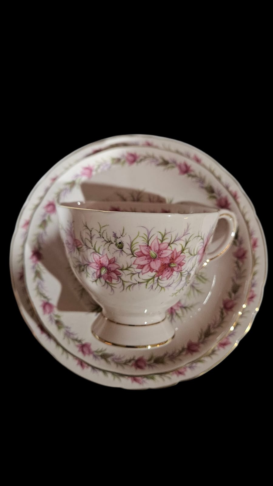 Royal Tuscan fine bone china in the pink "Love in the Mist" pattern 4 people Tea Set