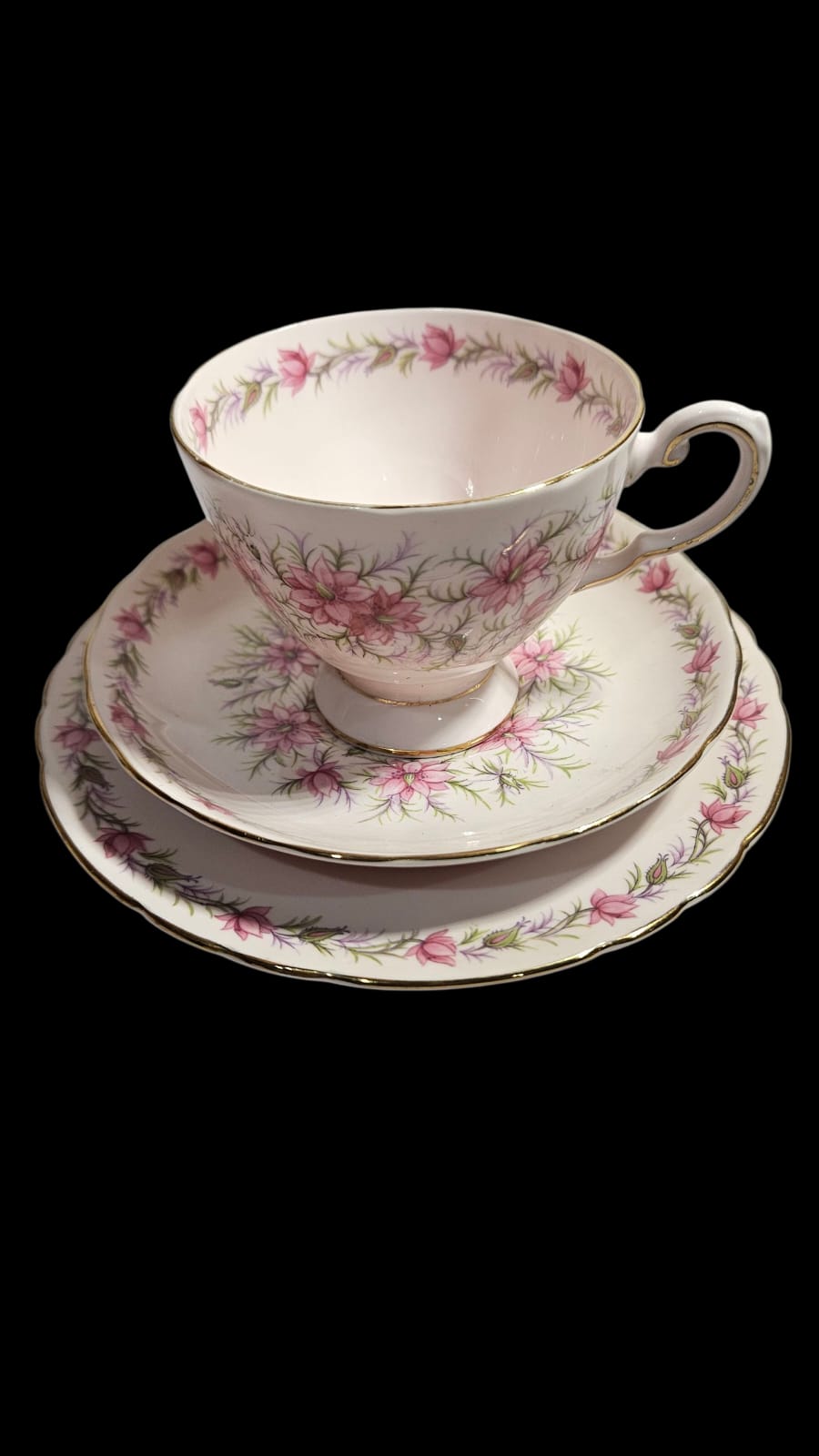 Royal Tuscan fine bone china in the pink "Love in the Mist" pattern 4 people Tea Set