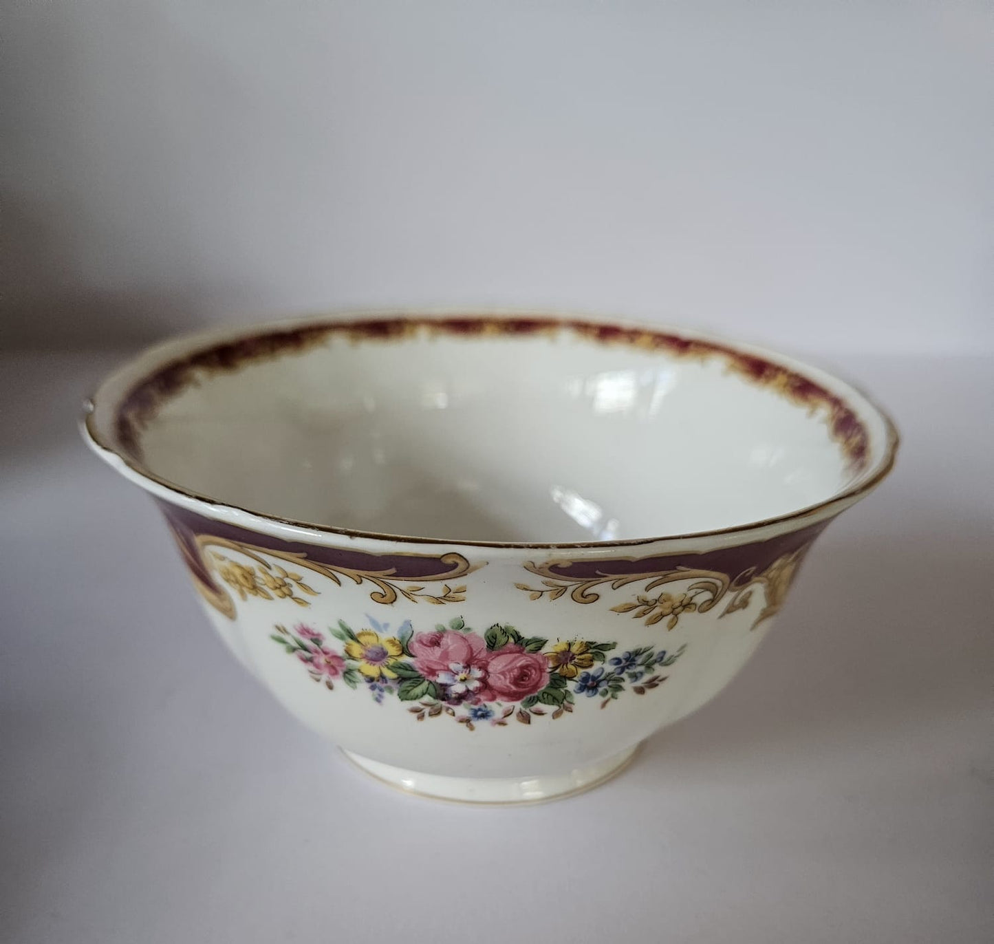 Vintage Tuscan Fine Bone China 'NAPLES' Maroon Tea set for 4, circa 1947