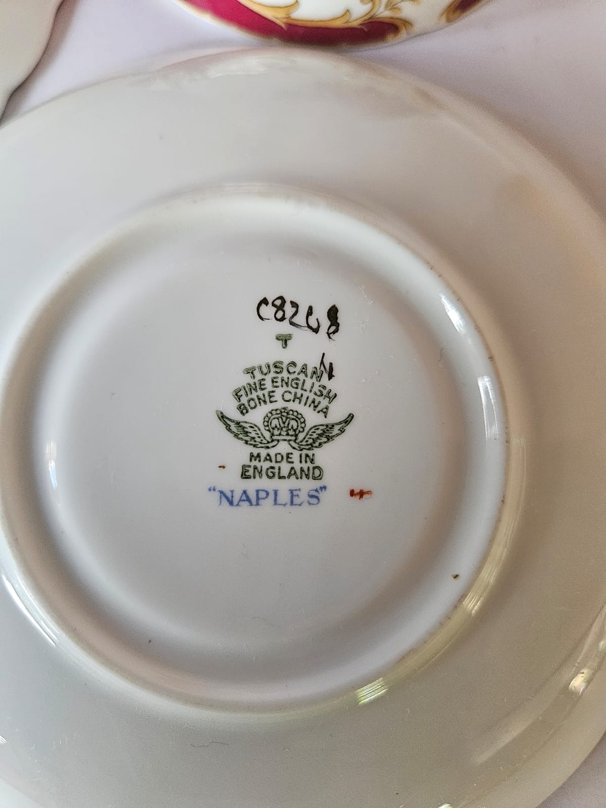 Vintage Tuscan Fine Bone China 'NAPLES' Maroon Tea set for 4, circa 1947