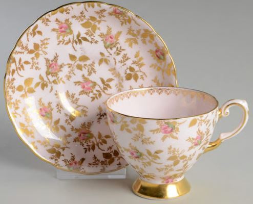 Vintage Royal Tuscan SUNSHINE Gold and Pink Chintz Trio c1950