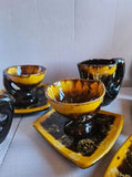 15 pc Vallauris Ceramic MCM brown and yellow Coffee set circa 1950