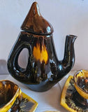 15 pc Vallauris Ceramic MCM brown and yellow Coffee set circa 1950