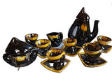 15 pc Vallauris Ceramic MCM brown and yellow Coffee set circa 1950