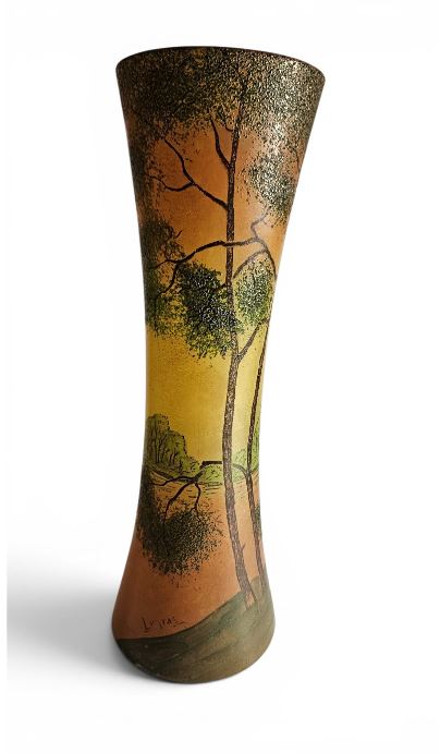Théodore LEGRAS (1839-1916) Art Nouveau Vase polychrome landscape- Signed