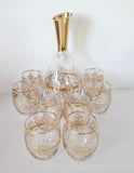 Vintage Vecchia MURANO Decanter & 8 matching glasses 22 Karat Gold leaf